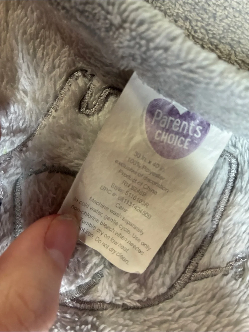 Parents Choice Soft Gray Baby Blanket with Elephant Accent 30x40